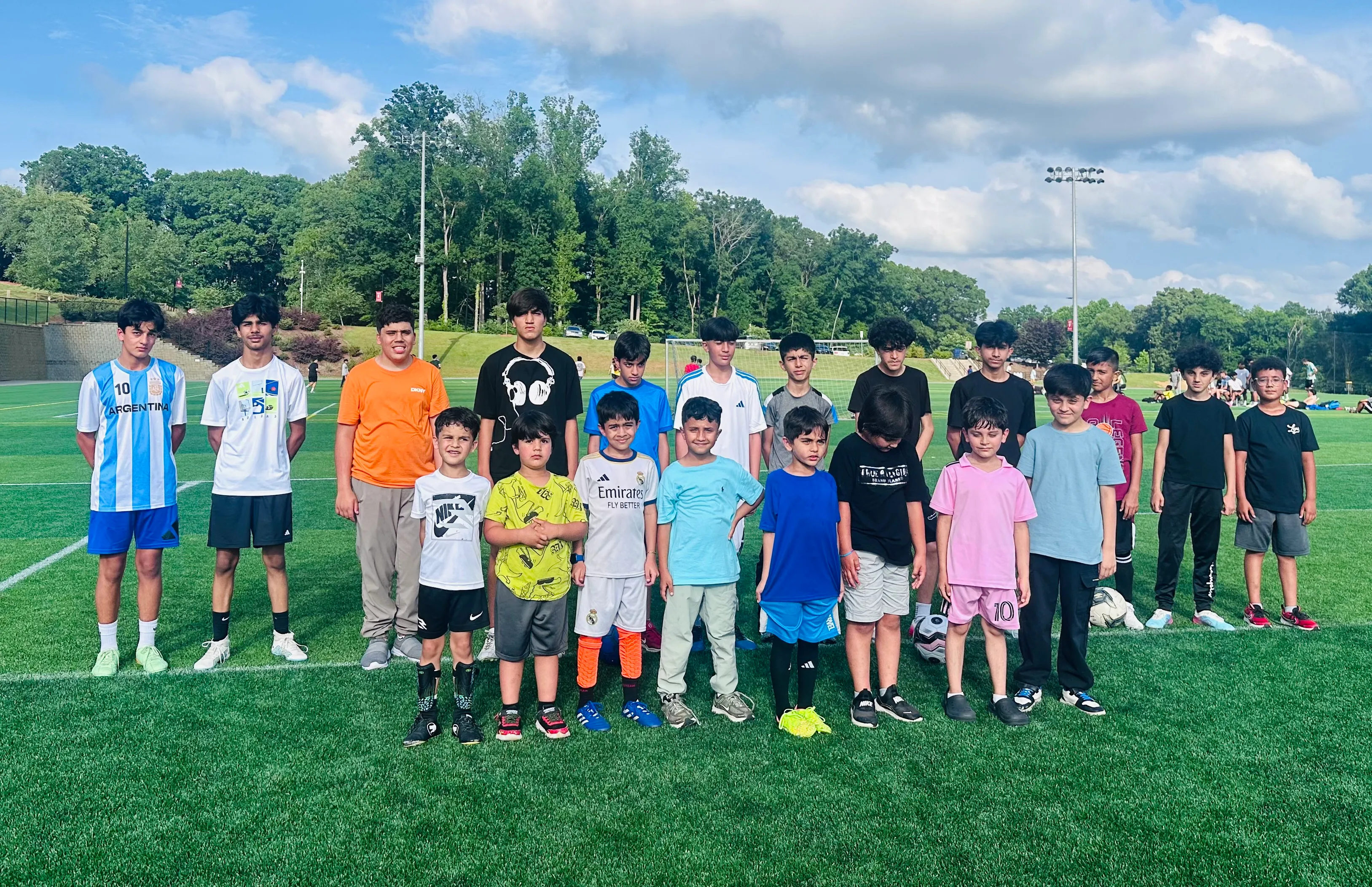 The youth soccer group gathered together after practice.